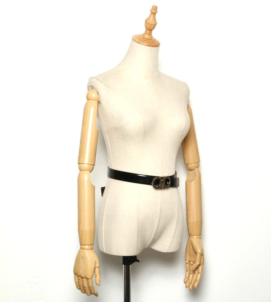 サルヴァトーレフェラガモ ブラック シルバー レザー ベルト メンズ Salvatore Ferragamo 中古