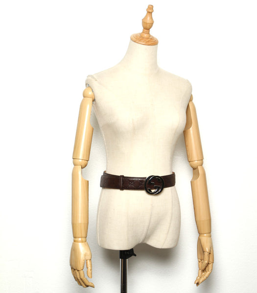 グッチ 114984 ブラウン シルバー レザー ベルト メンズ GUCCI 中古