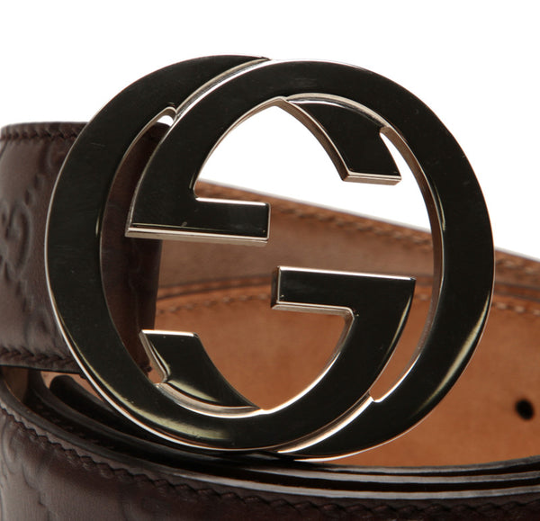 グッチ 114984 ブラウン シルバー レザー ベルト メンズ GUCCI 中古