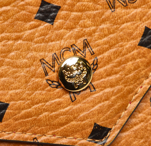 エム シー エム ブラウン 茶 レザー 三つ折り財布 レディース MCM 中古