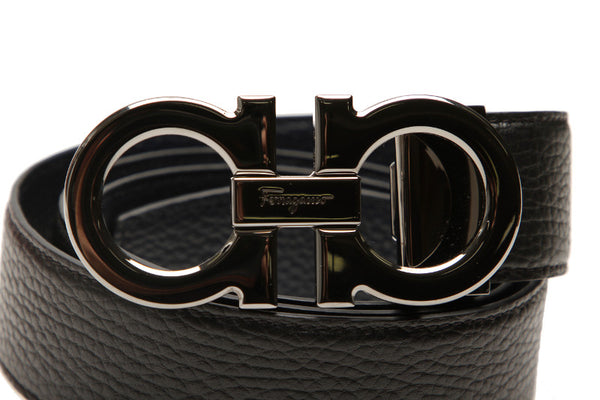 サルヴァトーレフェラガモ ガンチーニ ブラック シルバー  レザー ベルト メンズ Salvatore Ferragamo 中古