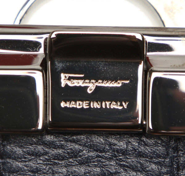 サルヴァトーレフェラガモ ガンチーニ ブラック シルバー  レザー ベルト メンズ Salvatore Ferragamo 中古