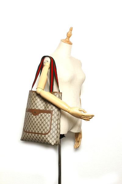 グッチ GGスプリーム シェリー 56.02.003 ブラウン 茶 PVC レザー トートバッグ ユニセックス GUCCI 中古