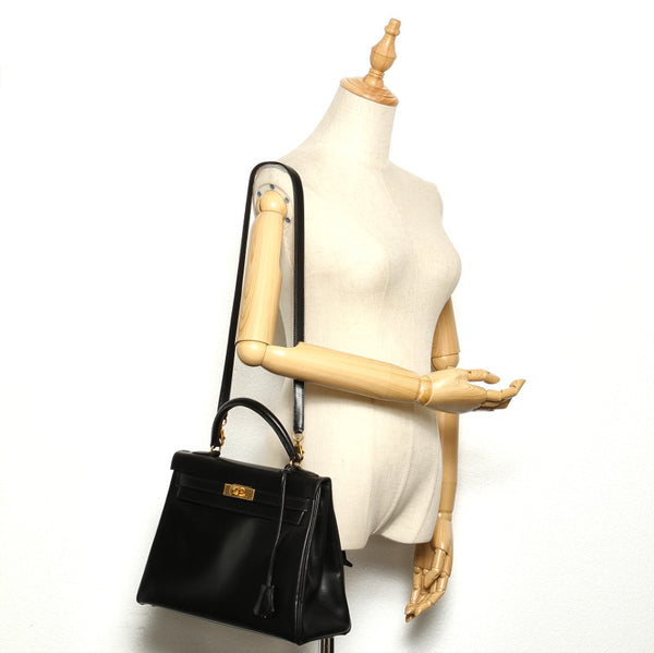 エルメス ケリー35 ブラック 黒 レザー ハンドバッグ レディース HERMES 〇Ｚ(1996年制)刻印 中古
