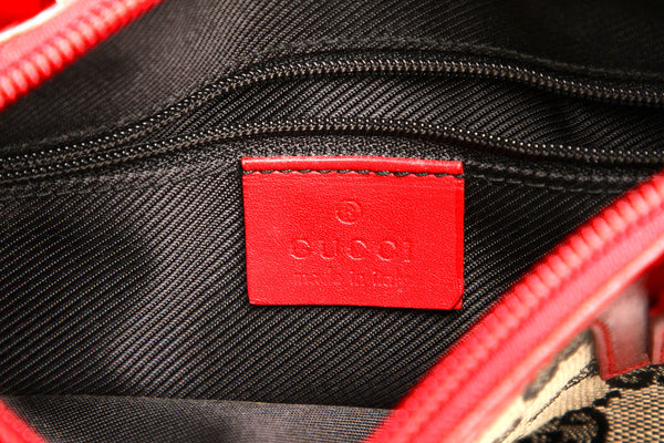 グッチ GGキャンバス 0000856 ベージュ ブラック レッド キャンバス レザー ハンドバッグ レディース GUCCI 中古