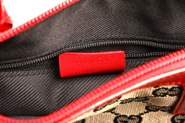 グッチ GGキャンバス 0000856 ベージュ ブラック レッド キャンバス レザー ハンドバッグ レディース GUCCI 中古