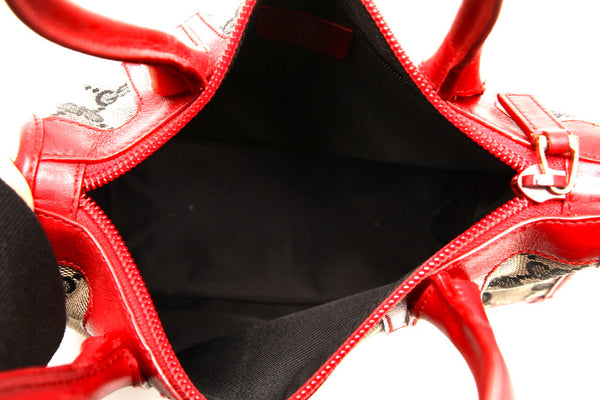 グッチ GGキャンバス 0000856 ベージュ ブラック レッド キャンバス レザー ハンドバッグ レディース GUCCI 中古