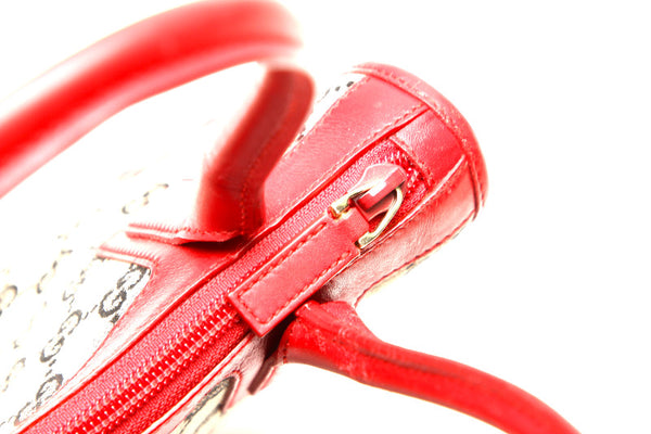 グッチ GGキャンバス 0000856 ベージュ ブラック レッド キャンバス レザー ハンドバッグ レディース GUCCI 中古