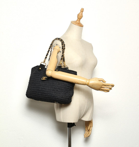 シャネル チェーン ココマーク ストロー レザー ショルダーバッグ レディース CHANEL 中古