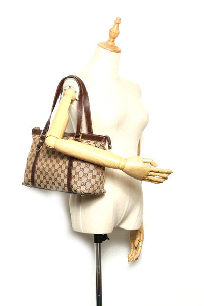 グッチ GGキャンバス ブラウン 茶 キャンバス レザー トートバッグ レディース GUCCI 中古