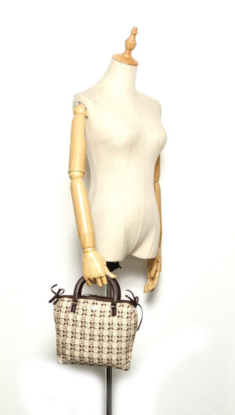 プラダ BN0710 アイボリー ブラウン ナイロン レザー ハンドバッグ レディース PRADA 中古