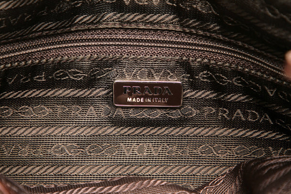 プラダ BN0710 アイボリー ブラウン ナイロン レザー ハンドバッグ レディース PRADA 中古