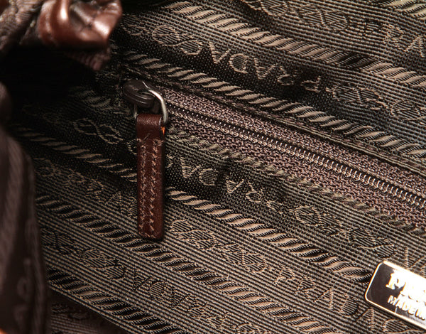 プラダ BN0710 アイボリー ブラウン ナイロン レザー ハンドバッグ レディース PRADA 中古