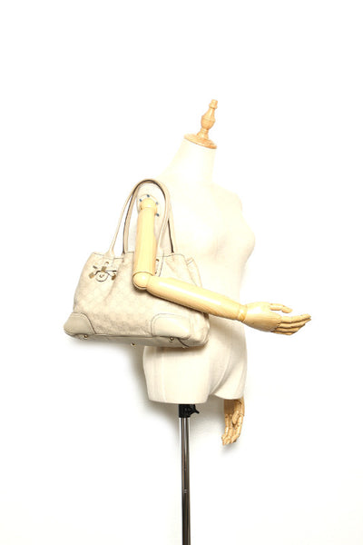 グッチ シマ 163805 アイボリー レザー トートバッグ レディース GUCCI 中古