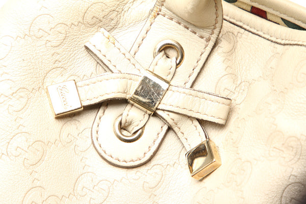 グッチ シマ 163805 アイボリー レザー トートバッグ レディース GUCCI 中古