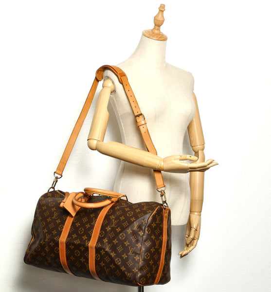 ルイ ヴィトン モノグラム キーポル バンドリエール45 M41418 ブラウン 茶 PVC レザー ボストンバッグ ユニセックス LOUIS VUITTON 中古