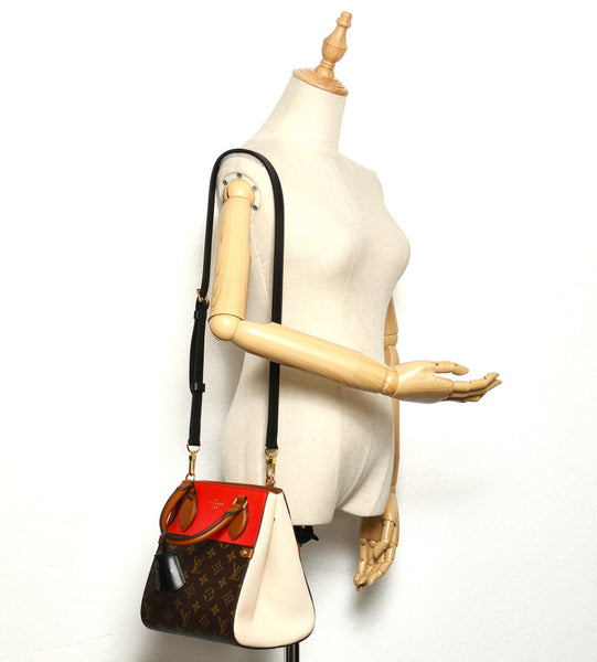 ルイ ヴィトン フォールド トート PM M45389 ブラウン レッド PVC レザー ハンドバッグ レディース LOUIS VUITTON 中古
