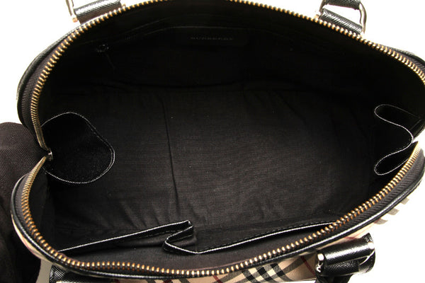 バーバリー ノバチェック ベージュ ブラック キャンバス レザー ハンドバッグ レディース BURBERRY 中古