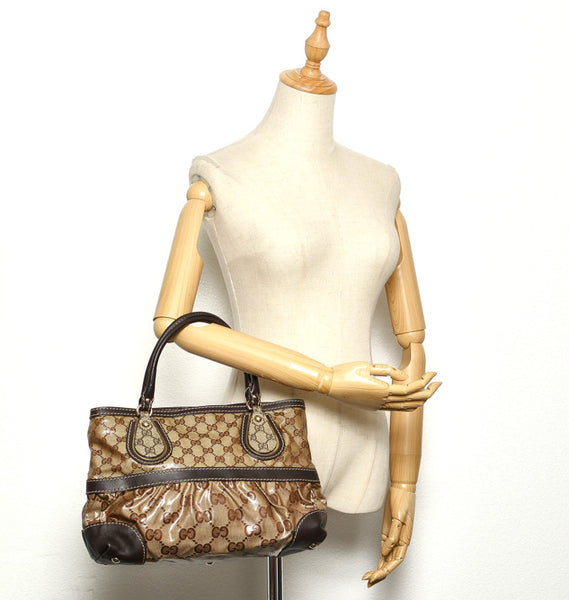 グッチ GGクリスタル 223964 ベージュ ブラウン コーティングキャンバス レザー ハンドバッグ レディース GUCCI 中古