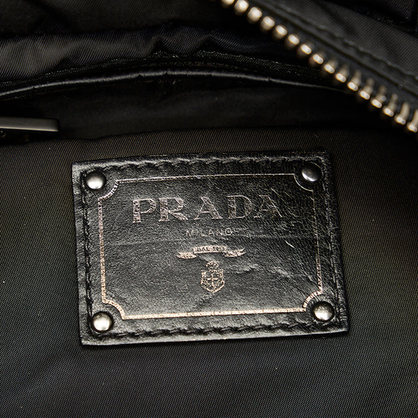 プラダ ブラック グレー ナイロン レザー ハンドバッグ レディース PRADA 【中古】