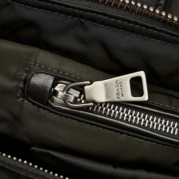 プラダ ブラック グレー ナイロン レザー ハンドバッグ レディース PRADA 【中古】