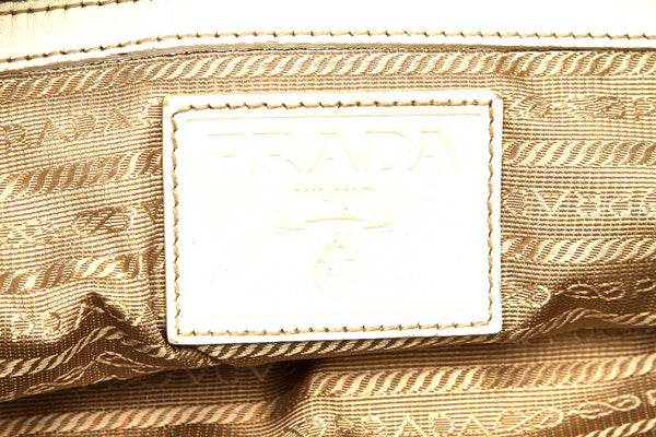 プラダ ベージュ ホワイト キャンバス レザー ショルダーバッグ レディース PRADA 中古