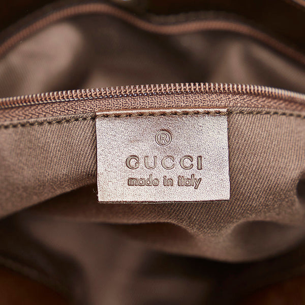 グッチ ジャガード　レザーバッグ　3525 73984 ブラウン レザー キャンバス ハンドバッグ レディース GUCCI 【中古】