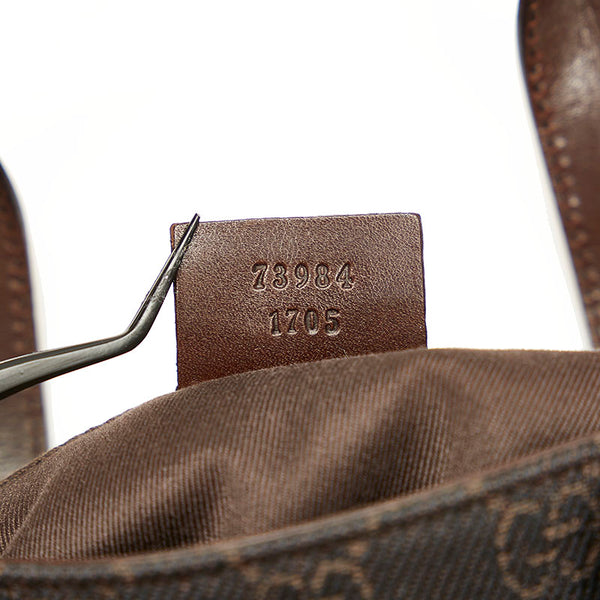 グッチ ジャガード　レザーバッグ　3525 73984 ブラウン レザー キャンバス ハンドバッグ レディース GUCCI 【中古】