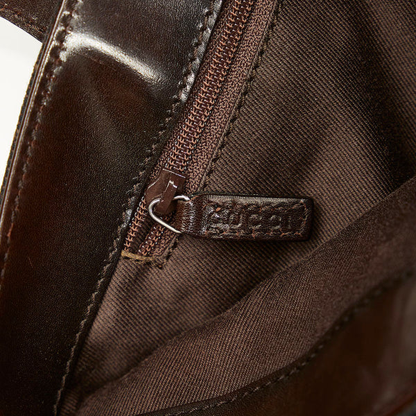 グッチ ジャガード　レザーバッグ　3525 73984 ブラウン レザー キャンバス ハンドバッグ レディース GUCCI 【中古】