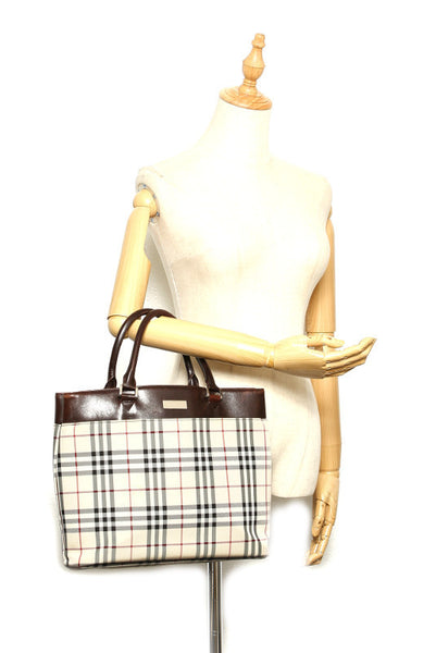 バーバリー ノバチェック ブラウン 茶 キャンバス レザー トートバッグ レディース BURBERRY 中古