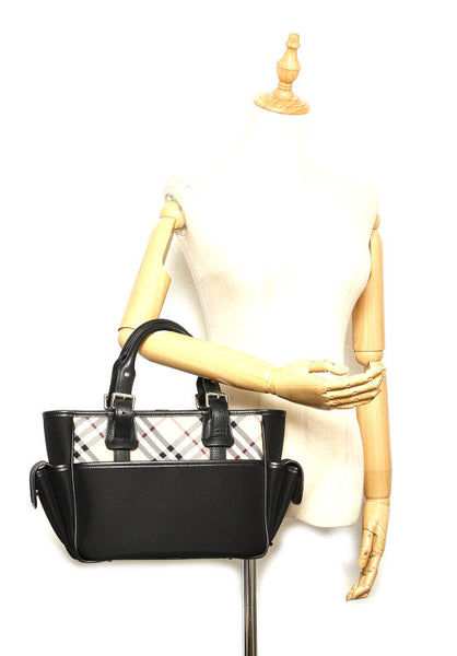 バーバリー ノバチェック ブラック ベージュ キャンバス レザー ハンドバッグ レディース BURBERRY 中古