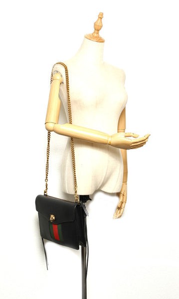 グッチ シェリーライン 431283  ブラック 黒 レザー ショルダーバッグ レディース GUCCI 中古