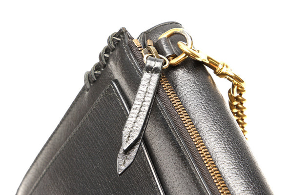 グッチ シェリーライン 431283  ブラック 黒 レザー ショルダーバッグ レディース GUCCI 中古