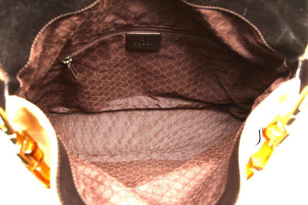 グッチ シェリー バンブー 001 4095 カーキ ブラウン キャンバス レザー ハンドバッグ ショルダーバッグ 2WAY レディース GUCCI 中古