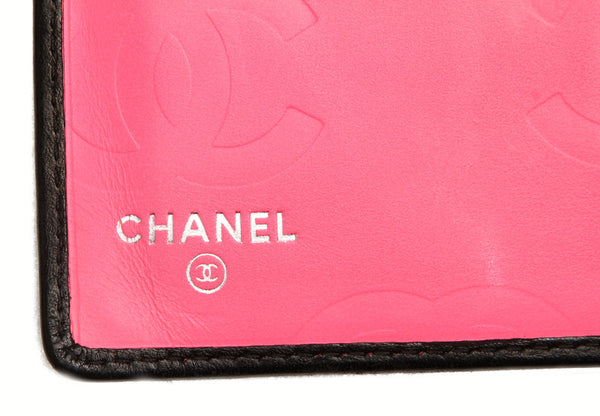 シャネル カンボンライン ブラック ピンク レザー 長財布 レディース CHANEL 中古