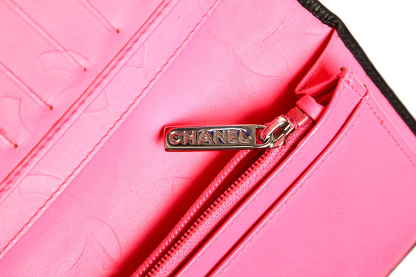 シャネル カンボンライン ブラック ピンク レザー 長財布 レディース CHANEL 中古