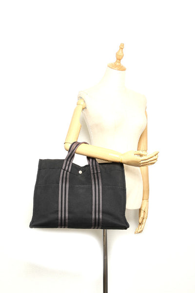 エルメス エールライン ブラック グレー キャンバス トートバッグ ユニセックス HERMES 中古