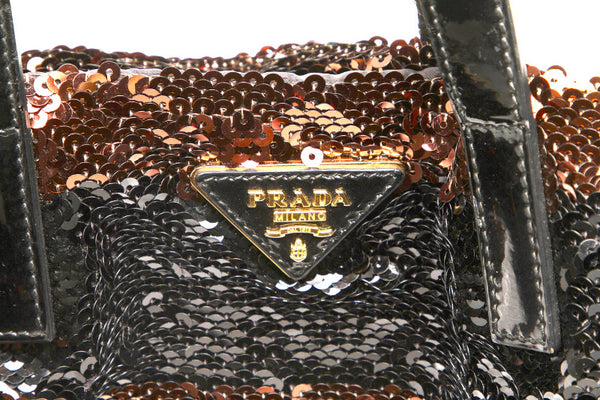 プラダ ブラウン ブラック ホワイト スパンコール トートバッグ レディース PRADA 中古