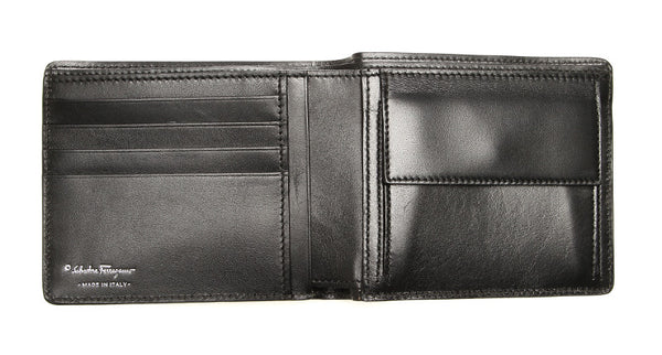 サルヴァトーレフェラガモ ブラック 黒 レザー 二つ折り財布 メンズ Salvatore Ferragamo 中古