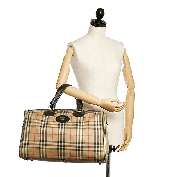 バーバリー ノバチェック ベージュ キャンバス ボストンバッグ レディース BURBERRY 【中古】