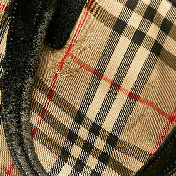 バーバリー ノバチェック ベージュ キャンバス ボストンバッグ レディース BURBERRY 【中古】