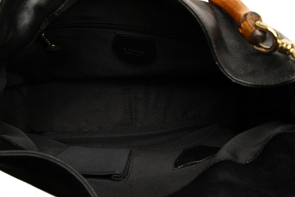 グッチ バンブー 001・3444 ブラック レザー ハンドバッグ レディース GUCCI 中古