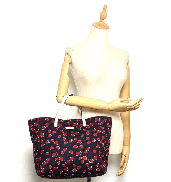 グッチ ハート 282489 ネイビー ホワイト キャンバス レザー トートバッグ レディース GUCCI 中古