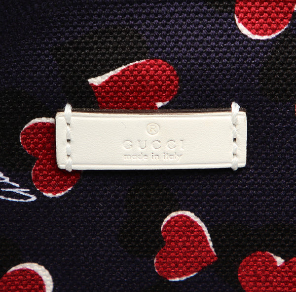 グッチ ハート 282489 ネイビー ホワイト キャンバス レザー トートバッグ レディース GUCCI 中古