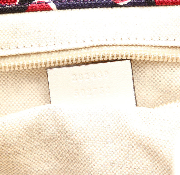 グッチ ハート 282489 ネイビー ホワイト キャンバス レザー トートバッグ レディース GUCCI 中古