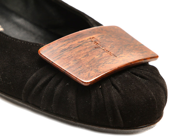サルヴァトーレフェラガモ ブラック ブラウン スウェード バレエシューズ レディース Salvatore Ferragamo 【中古】