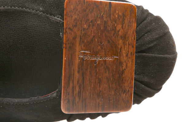 サルヴァトーレフェラガモ ブラック ブラウン スウェード バレエシューズ レディース Salvatore Ferragamo 【中古】