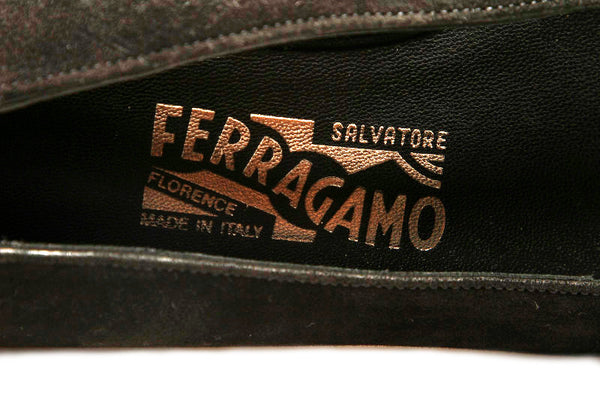 サルヴァトーレフェラガモ ブラック ブラウン スウェード バレエシューズ レディース Salvatore Ferragamo 【中古】