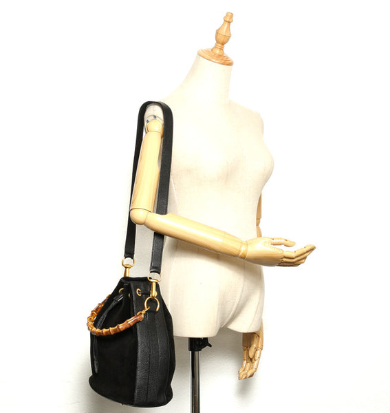 グッチ バンブー 001 2040 657 ブラック 黒 レザー スウェード ショルダーバッグ レディース GUCCI 中古