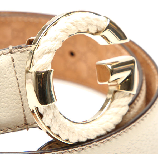 グッチ マイクロGG 170865 1766 85 34 ホワイト レザー スウェード ベルト ユニセックス GUCCI 中古